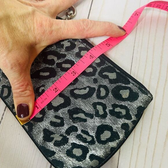 Coach Black Silver Glitter Leopard Zip Wristlet - Picture 2 of 7